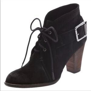 Luxury Rebel Black Suede Fleur Lace Up Buckle Stacked Heel Fall Ankle Boots